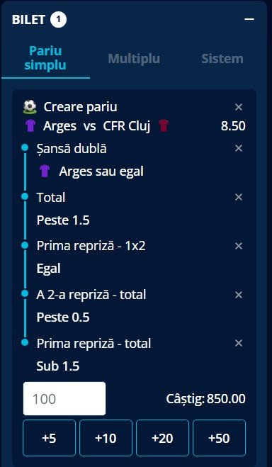 cote pariuri fc arges - cfr cluj