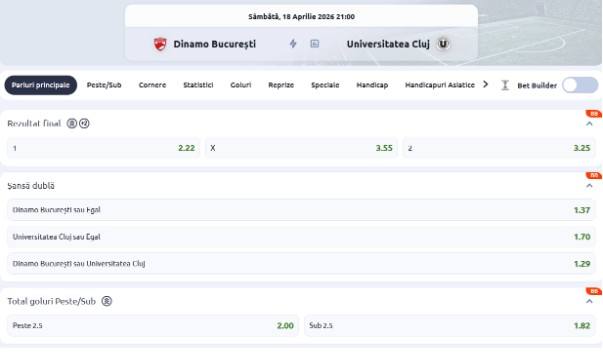 cote pariuri dinamo u cluj