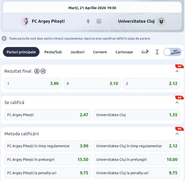 cote pariuri arges u cluj