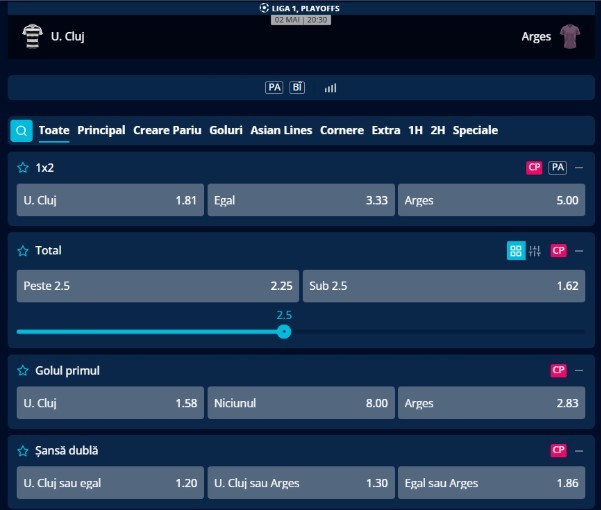 cote pariuri u cluj fc arges rapid