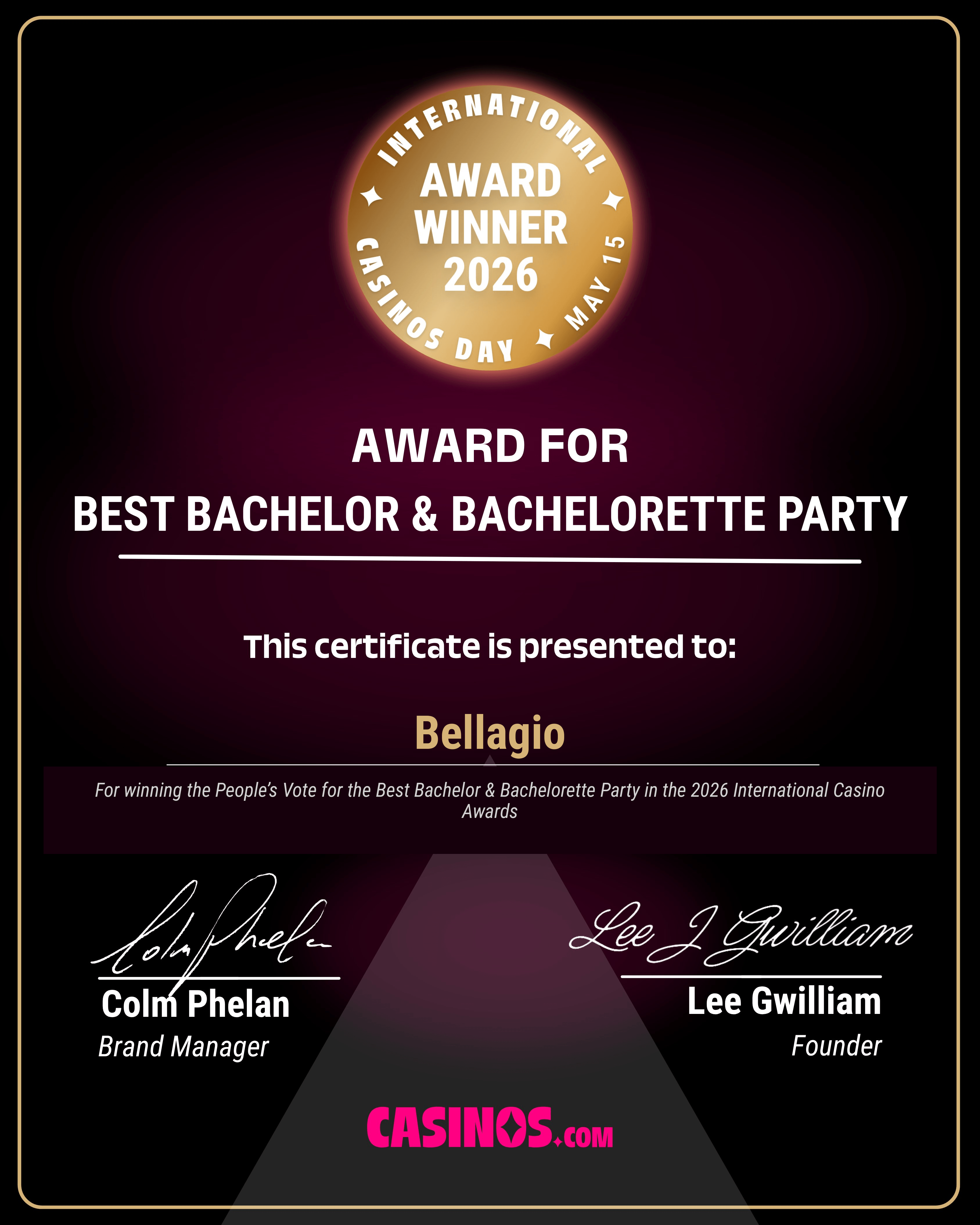 Best Bachelor Bachelorette Party Bellagio award