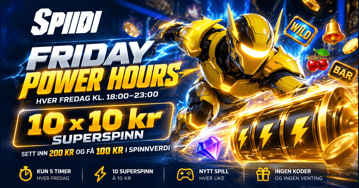 Spiidi Casino setter fart på fredagen med 100 kr i superspinn