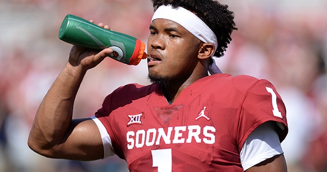 Oklahoma Sooners quarterback Kyler Murray (1) is seen on the field prior to action against the Florida Atlantic Owls at Gaylord Family - Oklahoma Memorial Stadium.