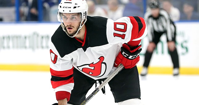 New Jersey Devils center Jean-Sebastien Dea (10) during the first period at Amalie Arena.