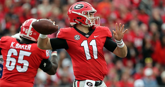 Georgia Bulldogs quarterback Jake Fromm (11) throws the ball against the Florida Gators during the second half at TIAA Bank Field.