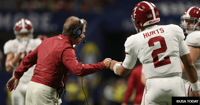Alabama
quarterback Jalen Hurts led Alabama to a rousing comeback after starter Tua Tagovailoa left the game with an injury.