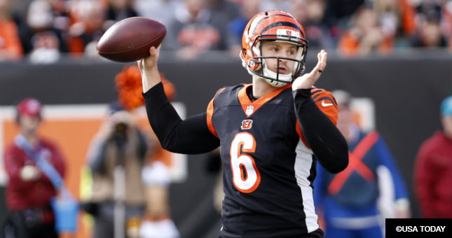Cincinnati Bengals quarterback Jeff Driskel (6) looks to throw a pass against the Denver Broncos during the first quarter at Paul Brown Stadium.
