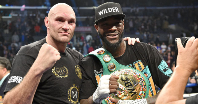 Deontay Wilder and Tyson Fury after the WBC Heavyweight Championship bout at the Staples Center in Los Angeles.