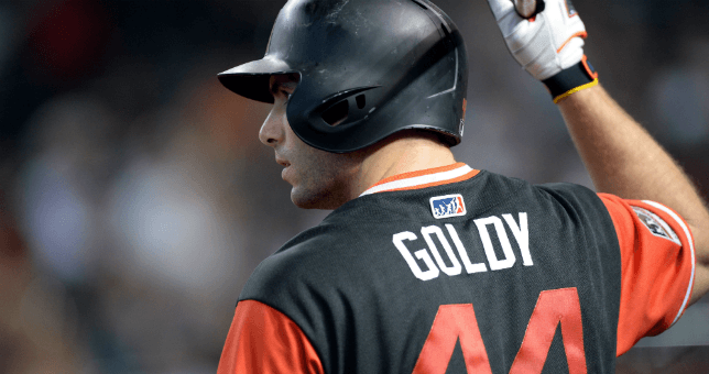 Goldschmidt wearing his Players Weekend Nickname jersey against the Seattle Mariners.