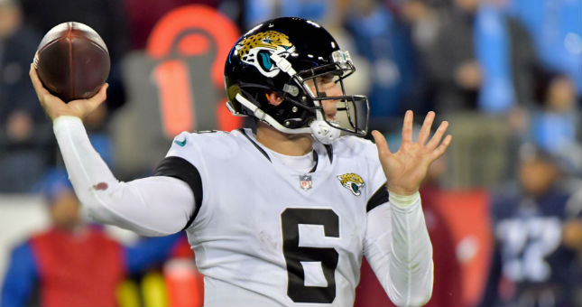 Jacksonville Jaguars quarterback Cody Kessler (6) passes against the Tennessee Titans during the second half at Nissan Stadium.