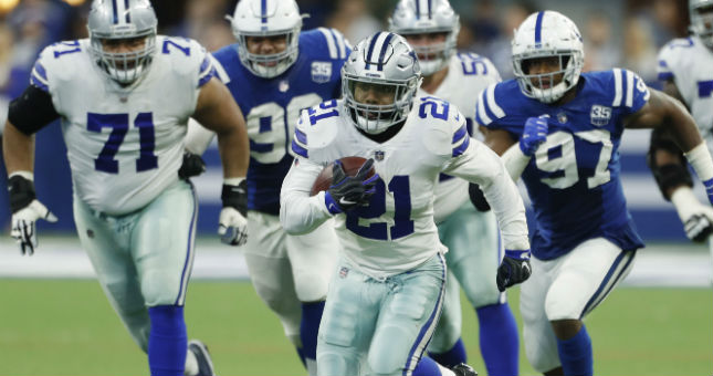 Dallas Cowboys running back Ezekiel Elliott (21) runs with the ball against the Indianapolis Colts.