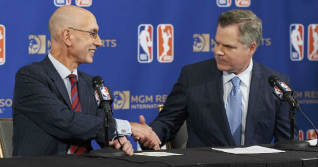 MGM CEO Jim Murren and NBA Commissioner Adam Silver Announcing the MGM and NBA Agreement.
