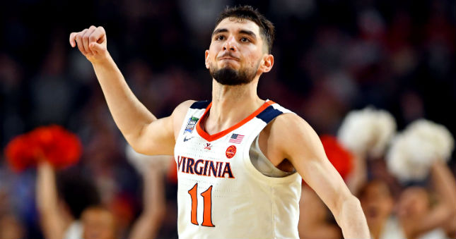 Virginia guard Ty Jerome reacts after a play during the first half against Auburn.
