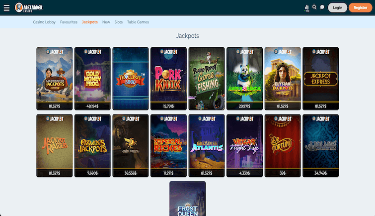 Interface du jackpot progressif sur Alexander Casino