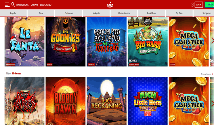 Barz Casino Homepage