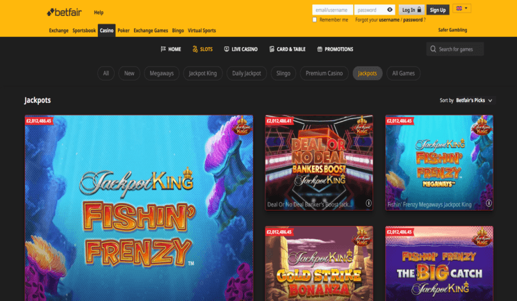 Jackpot slots de Betfair casino