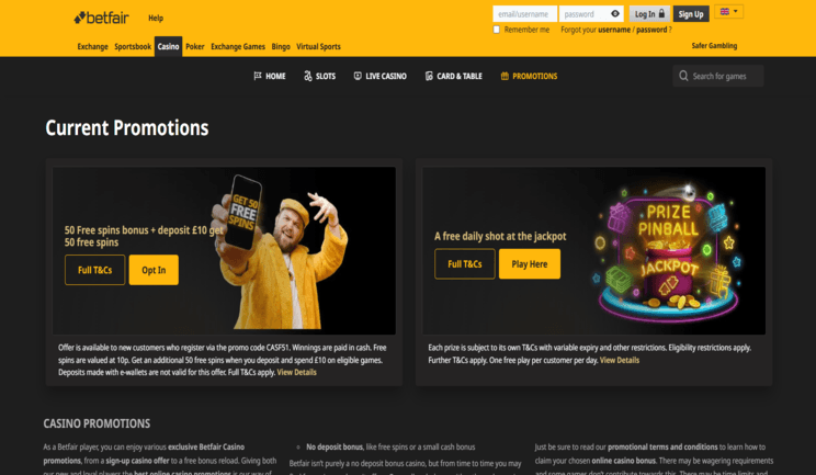 Promociones de Betfair Casino