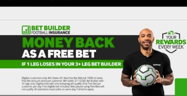 Betway brand ambassador holding a football promoting Bet Builder Football Insurance money back as a free bet offer