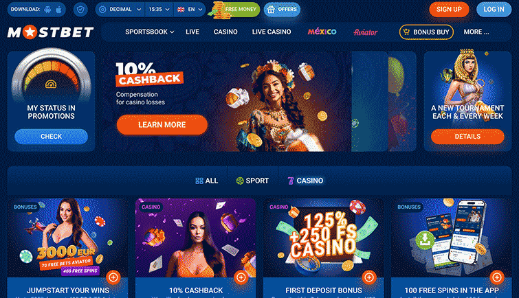 Vizualizace bonusových nabídek Mostbet