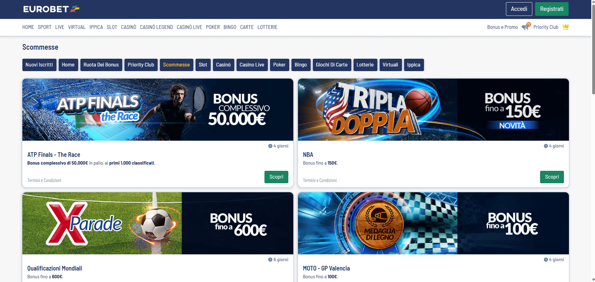 Schermata promozionale dell app EuroBet che mostra offerte bonus