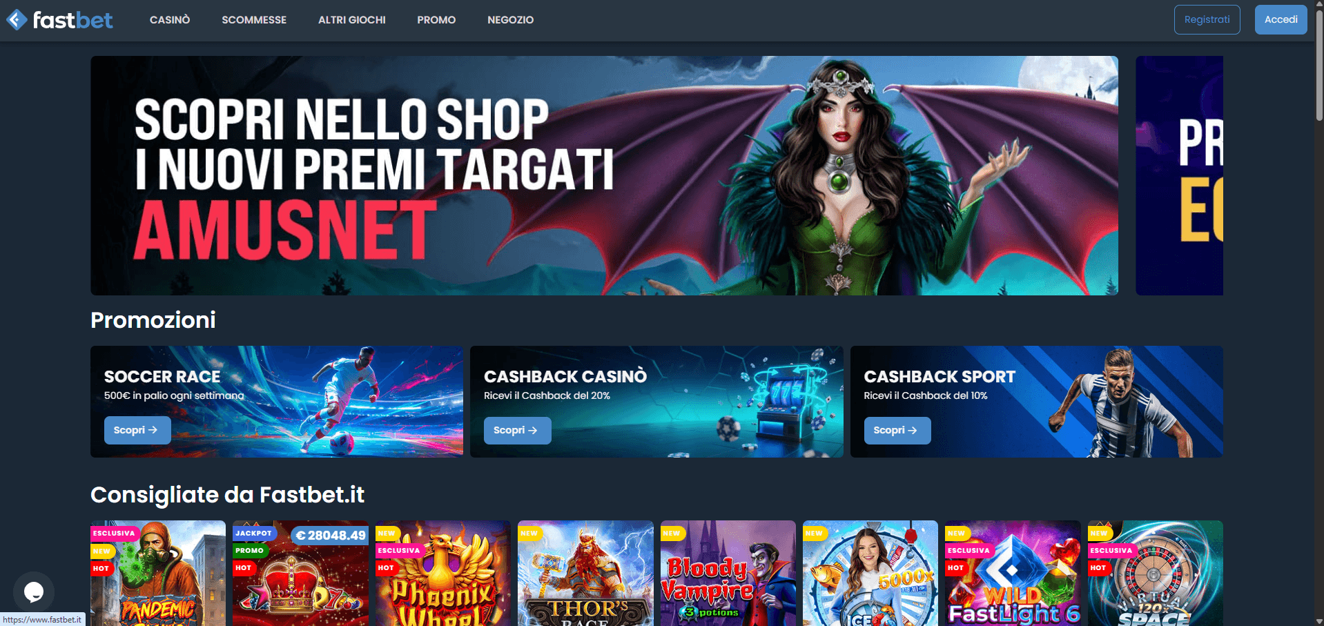 Schermata principale di Fastbet casino