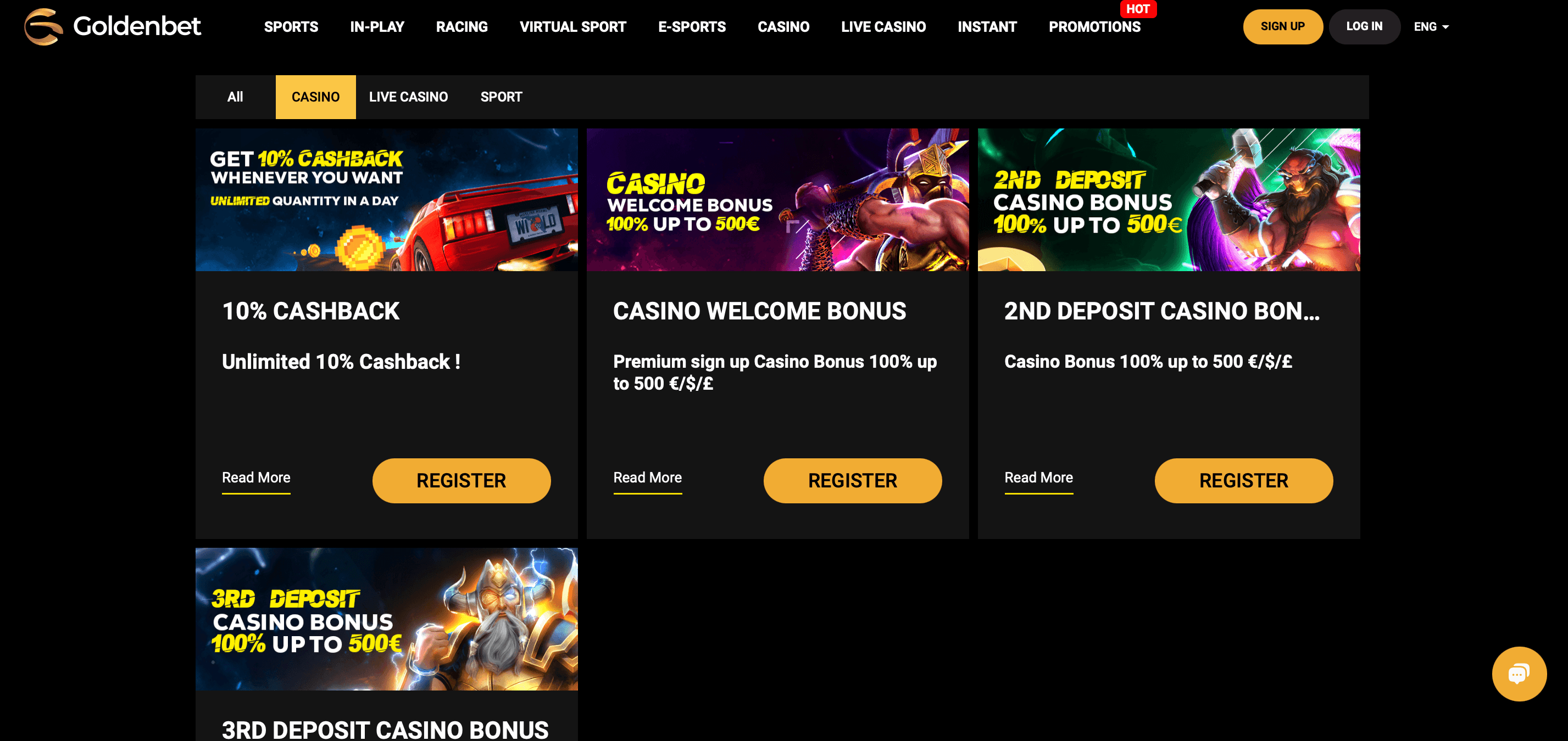 Screenshot of Goldenbet promotions page showing bonus offer details and code entry field
