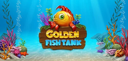 Golden Fish Tank logotyp med en gyllene fisk framför ett akvarium med koraller