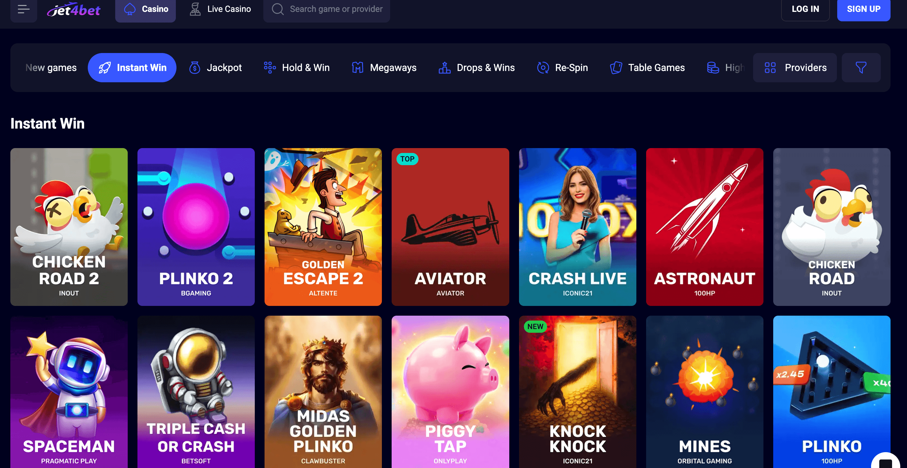 Jet4Bet Instant Wins Screenshot