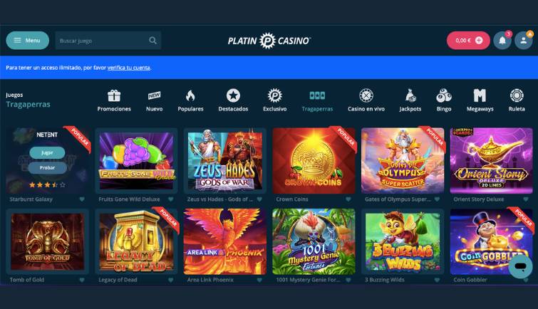 Vista de los juegos en Platincasino