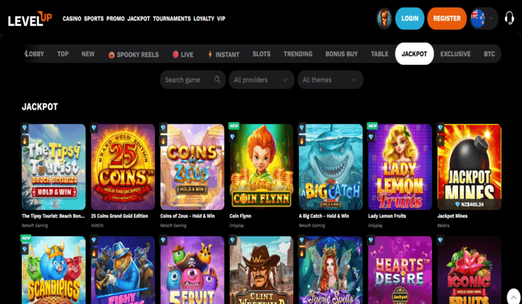 Level Up Casino Jackpot Pokies Interface