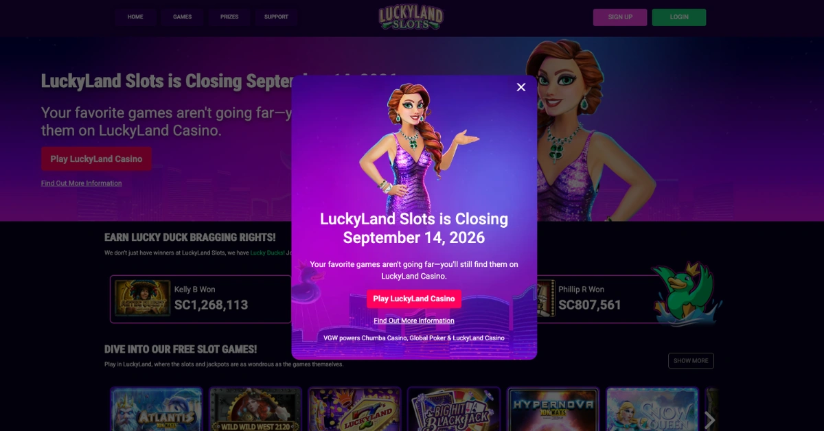 VGW To Shut Down LuckyLand Slots On September 14