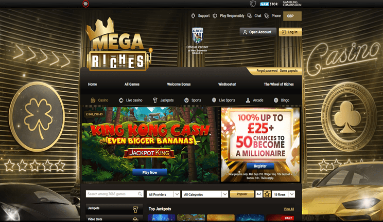 Mega Riches Casino Homepage Interface