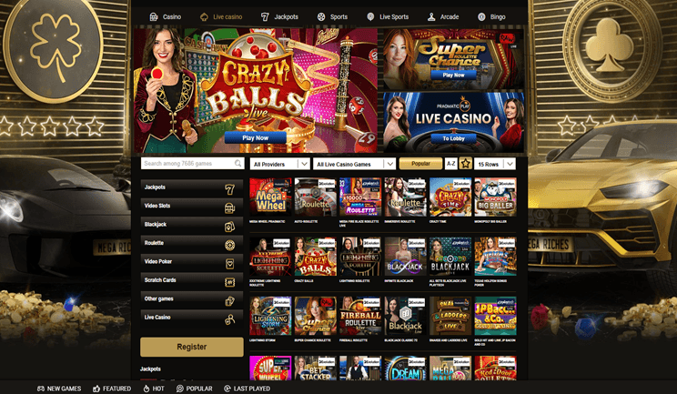 Mega Riches Live Casino Interface