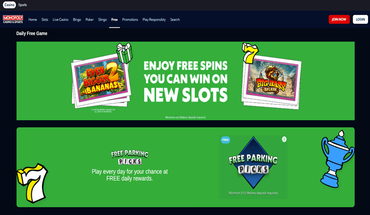 Juego diario gratuito en Monopoly Casino