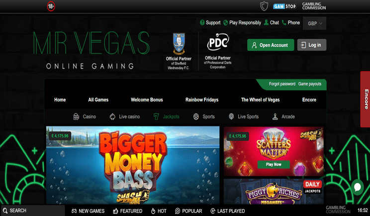 Progressive jackpot slots interface showing prize tiers