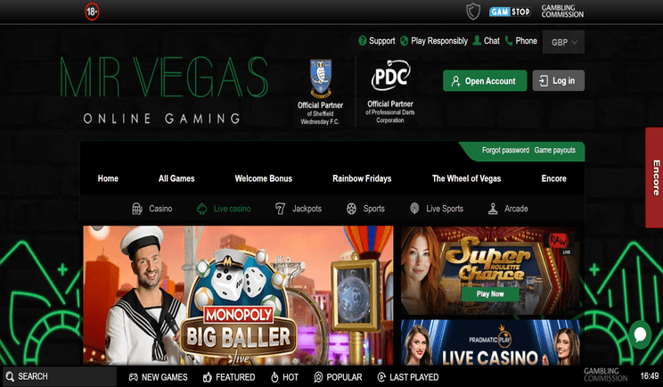 Mrvegas Jackpots Interface