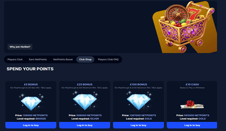 Screenshot af Netbet casino appens hovedmenu og spiloversigt