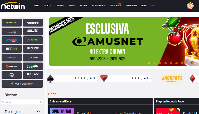 Home Page di Netwin Casino