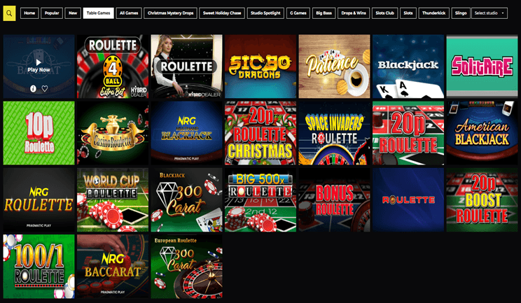 NRG Casino table games interface