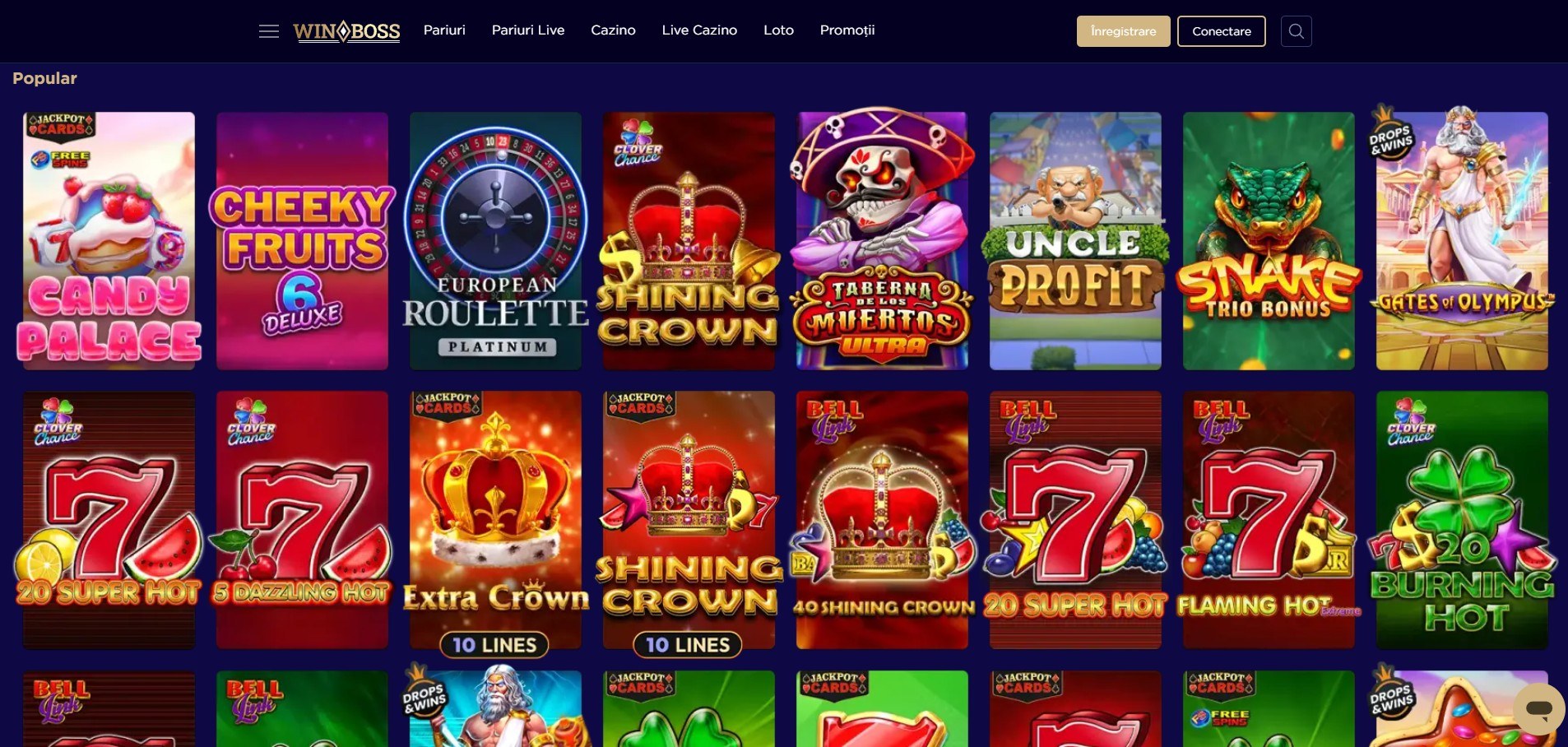 Interfața Winboss cu sloturi populare