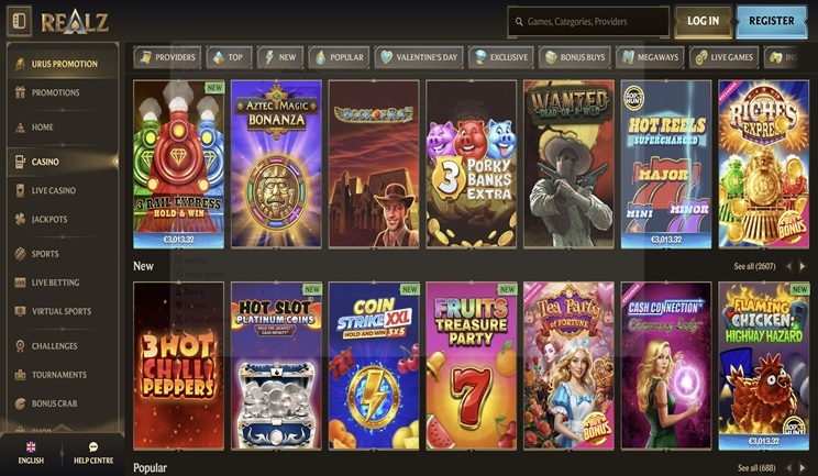 Selezione di slot al Casino realz