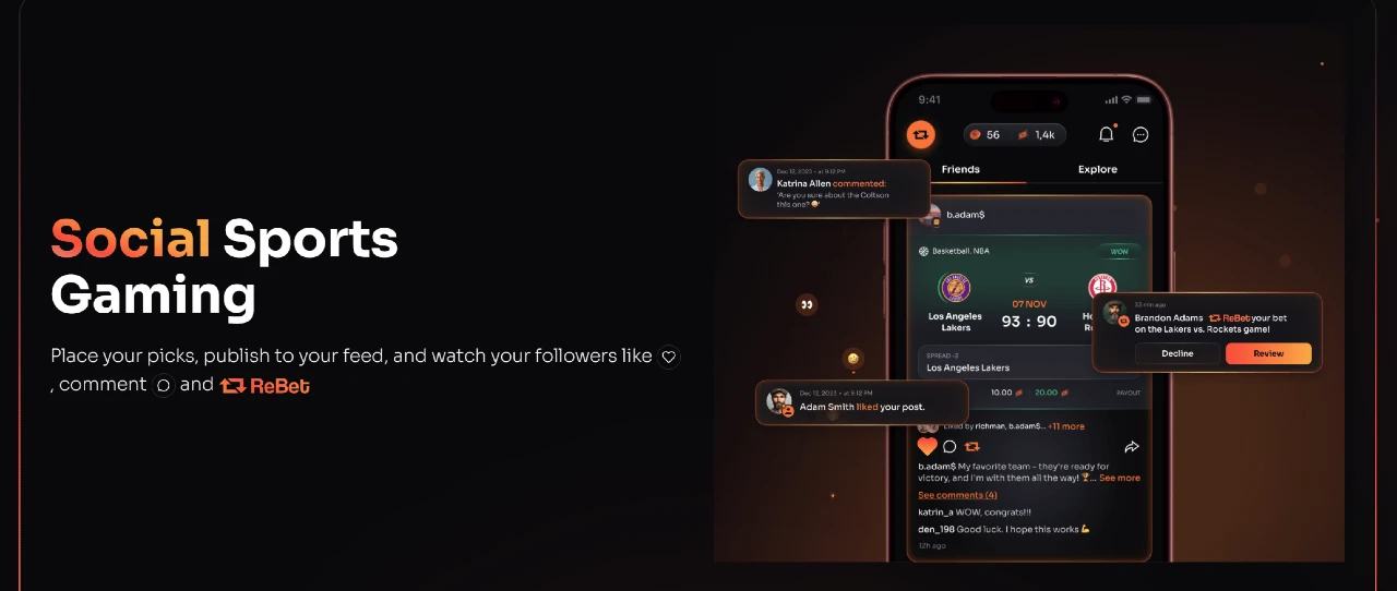 Interfaccia di Rebet con opzioni di scommesse sociali