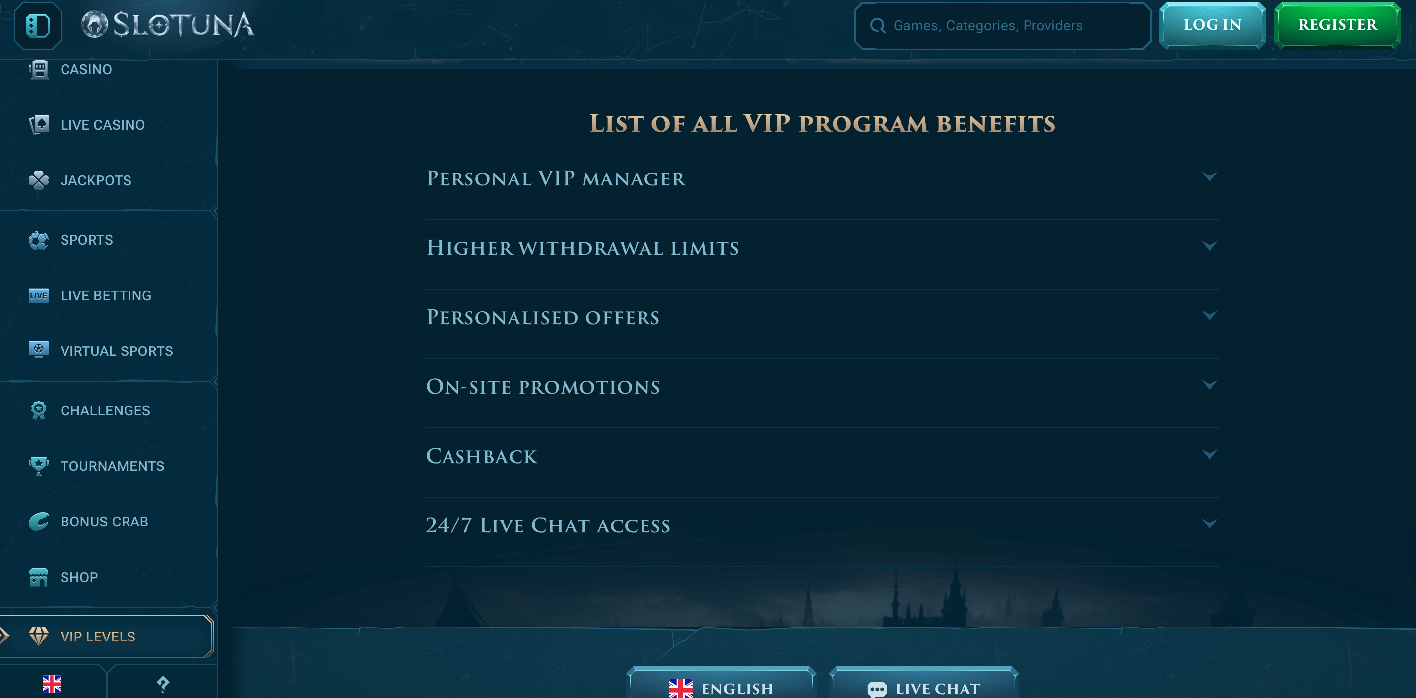 Estructura de niveles VIP y bonos recurrentes en Slotuna Casino