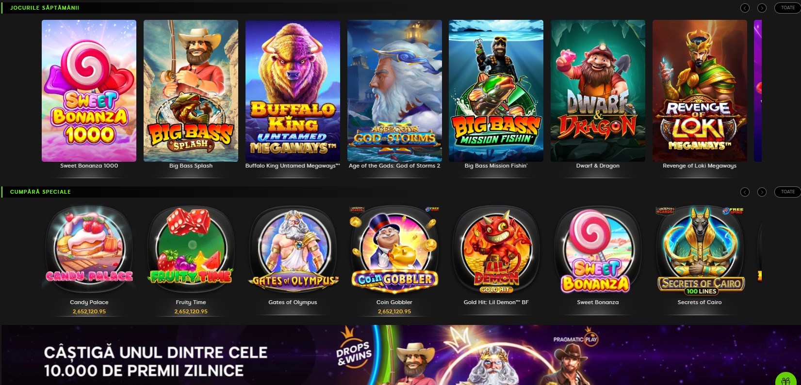 Interfața dashboard-ului Casino 888 cu jocuri live și sloturi populare