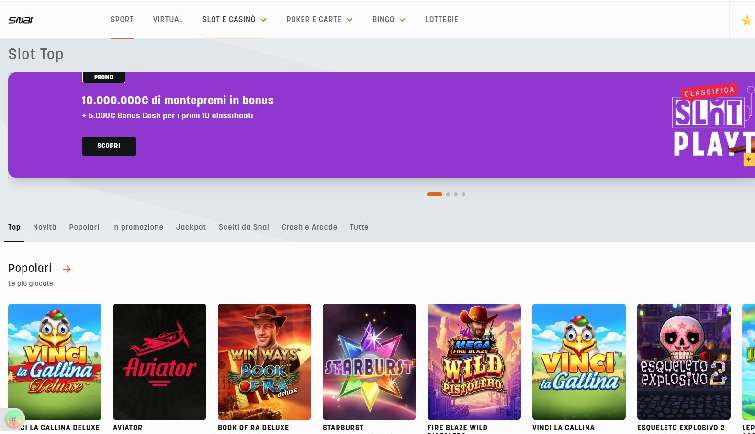 Interfaccia del Casinò Snai in Modalità Chiara