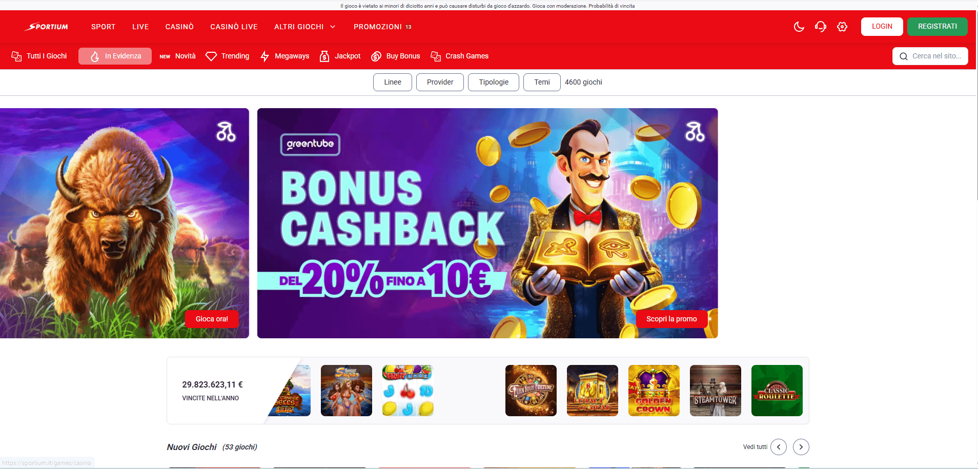 Sportium Casino Homepage