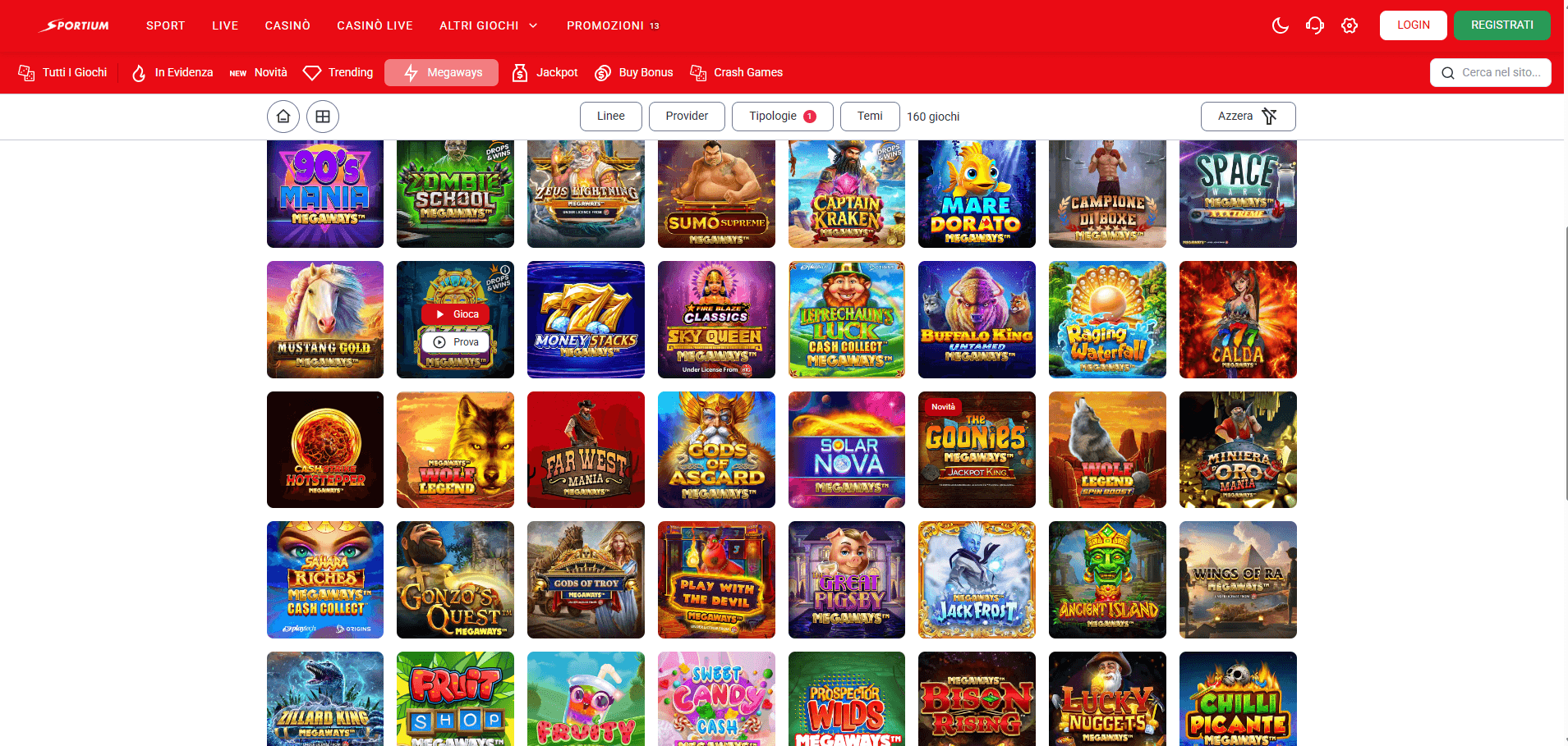 Schermata di una slot machine su sportium casino