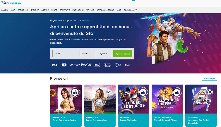 Schermata delle promozioni nell app Starcasino che mostra vari bonus disponibili