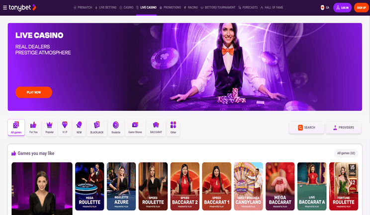 Screenshot der mobilen PWA-Oberfläche mit Live-Casino-Kategorien