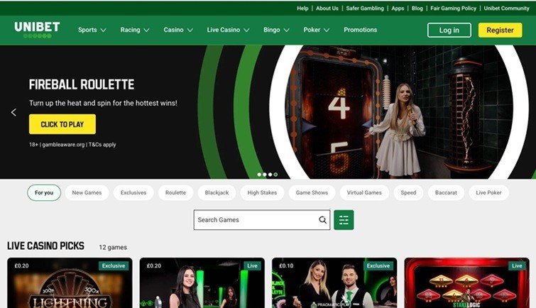 Lobby del casinò live di Unionsbet